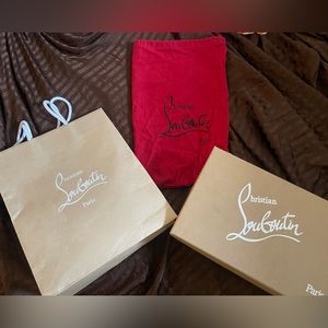 Empty Christian Louboutin shoebox bag, and shoe bag